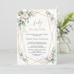 Convite Verde Blush Floral Dourado Deixa Bebê em Sangue 