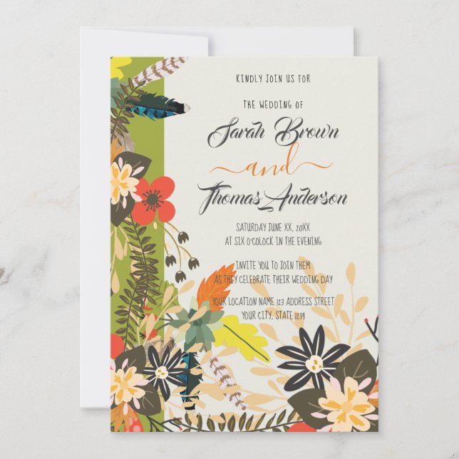 CONVITE VERDE BOHO FLORAL COLORIDO (Frente)