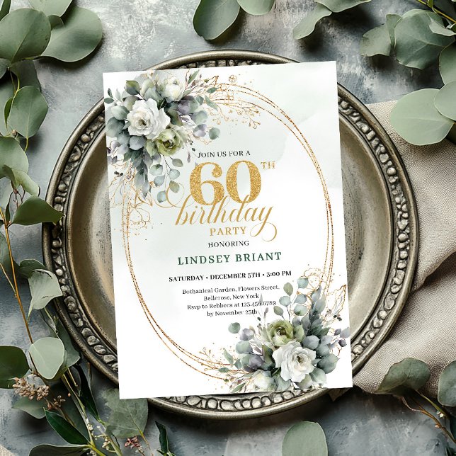 Convite Verde Boho para 60º Aniversário com Eucali (Eucalyptus 60th Birthday Boho Green Invite

)