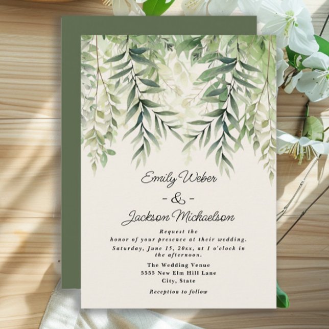 Convite Verde Botânico Cobra-d'água Cai Cai Cai Cai Sobra  (Green leaves wedding invitation)