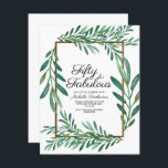 Convite Verde Botânico deixa branco Dourado 50º aniversári<br><div class="desc">Folhas bonitas e elegantes de verde botânico em um branco Cinquenta e Fabuloso / 50º convite de aniversário com sotaques de ouro.</div>