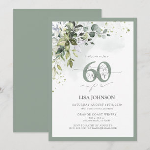 Convite Verde Botânico Elegante Floral 60º Aniversário