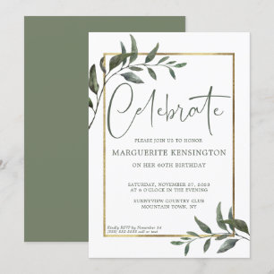 Convite Verde Botânico Elegante Gold Foil 60º Aniversár