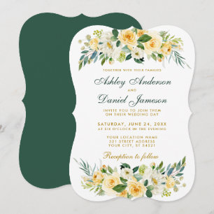Convite Verde Branco Dourado Amarelo de Casamento