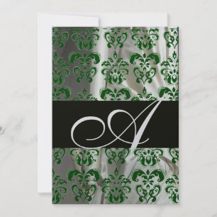 CONVITE VERDE BRANCO PRETO SILK DAMASK MONOGRAM SILVER