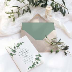 Convite Verde-casado Eucalyptus botânico verde-marinho