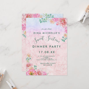 Convite Verde Chic e Delicado Cor de Água Rosa Doces 16