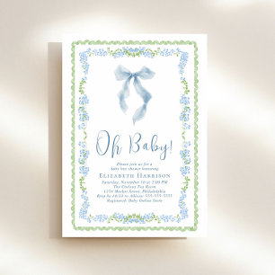Convite Verde-claro-claro-azul-aquarela Frames Baby Boy Ch
