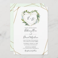 Verde com Dourado Casamento Geométrico do Coração