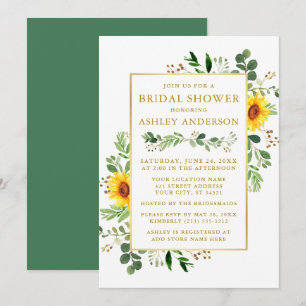 Convite Verde-d'água Chá de panela girassol Dourado