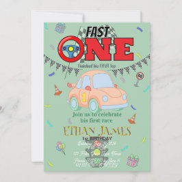 Convite verde de 1º aniversário do menino de corri