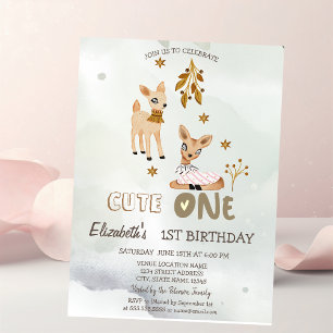 Convite Verde de Bebê Cervo Aquarela 1º Aniversári