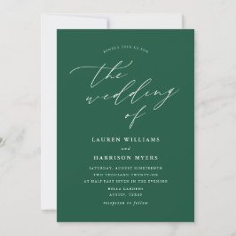 Convite Verde de caligrafia minimalista | Casamento