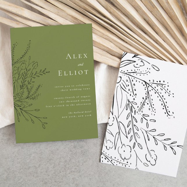 Convite Verde de Casamento de Buquê Extraordinário (Criador carregado)