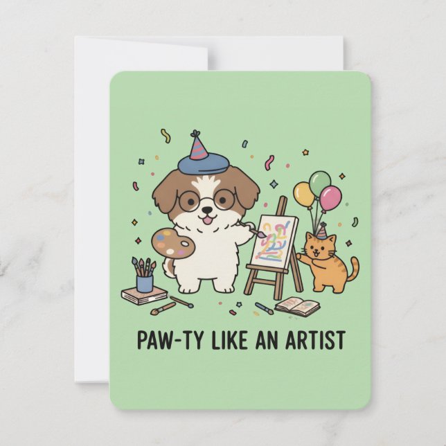 Convite Verde de Celebração Festiva de Cachorro Ga (Frente)