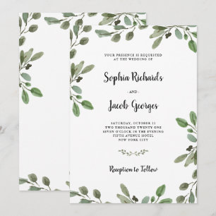 Convite Verde de Cores de Água Simples  Casamento Elegant