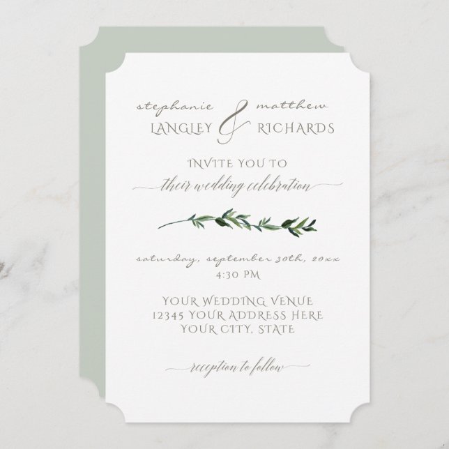Convite Verde de Folhagem Moderna e Mínima Simples (Frente/Verso)