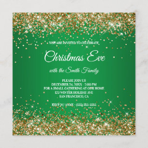 Convite Verde de Natal Glitter Dourado Faux