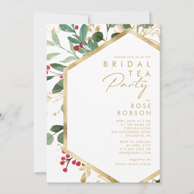 Convite Verde de Natal Moderno | Bridal Tea Party (Frente)