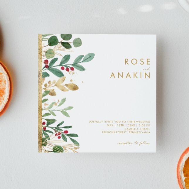 Convite Verde de Natal Moderno | Casamento quadrado branco (Criador carregado)