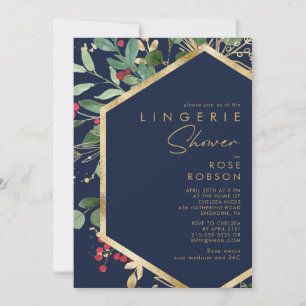 Convite Verde de Natal Moderno Chá de Lingerie Marinho