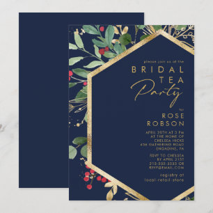Convite Verde de Natal Moderno Marinho Bridal Tea Party