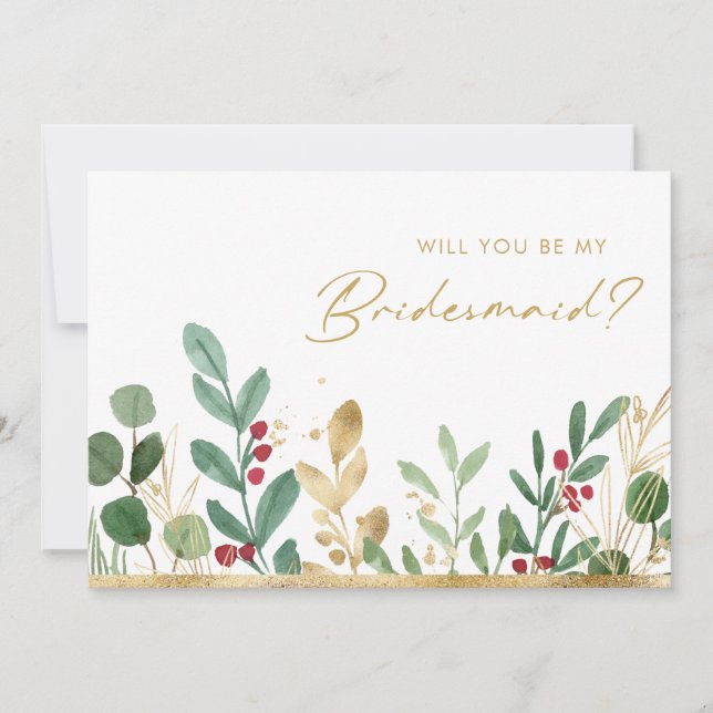 Convite Verde de Natal Moderno | Proposta Bridesmaid (Frente)