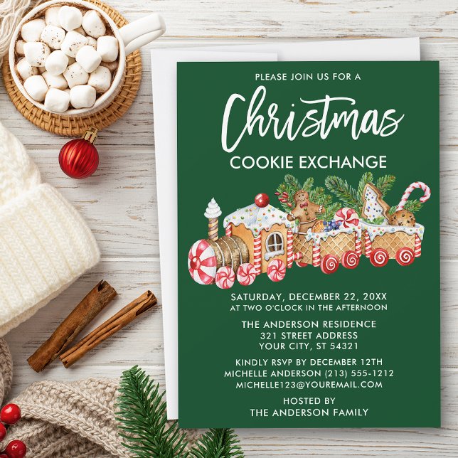 Convite Verde de Troca de Cookies de Natal com Script de P (Customize to change your personalized text size or text style.)