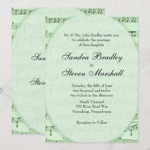Convite verde do casamento do tema da partitura