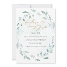 Verde Dourada Wreath Watercolor Salvar a Data