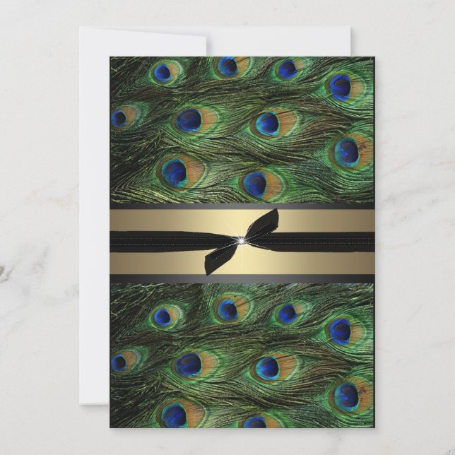 Convite verde & Dourado do pavão do casamento (Frente)