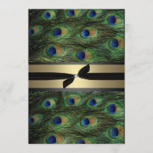 Convite verde & Dourado do pavão do casamento