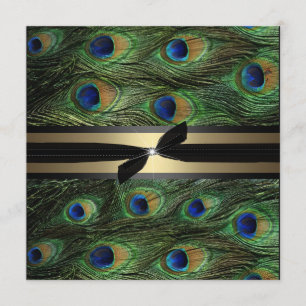 Convite verde & Dourado do pavão do casamento