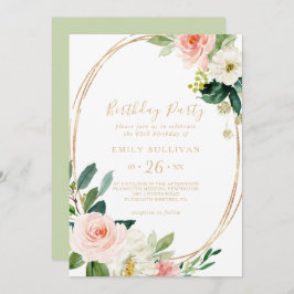 Convite Verde e Dourada Geométrica 60ª Festa de aniversári