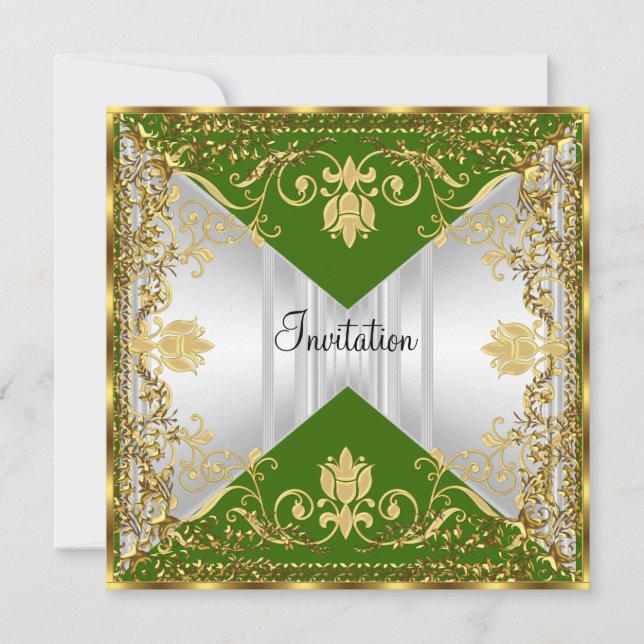 Convite Verde e Dourado Popular Elegante (Frente)