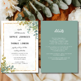Convite Verde e dourado Tudo em um aquarela de eucalipto