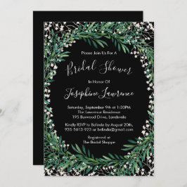 Convite Verde e Floretas Aquarela Chá de panela Preto