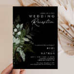 Convite Verde e Folha Dourada | Recepção de casamento pret<br><div class="desc">Nós projetamos este verde e folha de ouro | convite à recepção de casamento negra para completar sua recepção simples, mas elegante. Apresenta folha de eucalipto verde e branca moderna, folhagem de fêmur, flor suculenta e folhas de folha de ouro mínimas. Esses elementos dão a sensação de uma floresta encantada...</div>