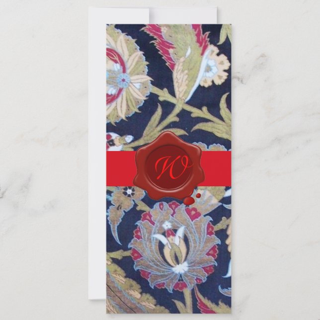 CONVITE VERDE E PRETO DAMASCO AZUL, MONOGRAMA DE SELLO DE  (Frente)