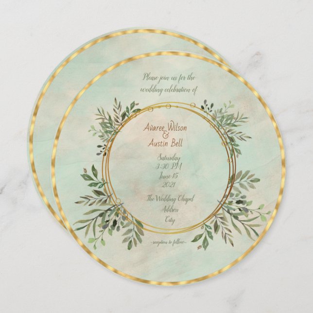 Convite Verde e quadro geométrico Dourado (Frente/Verso)