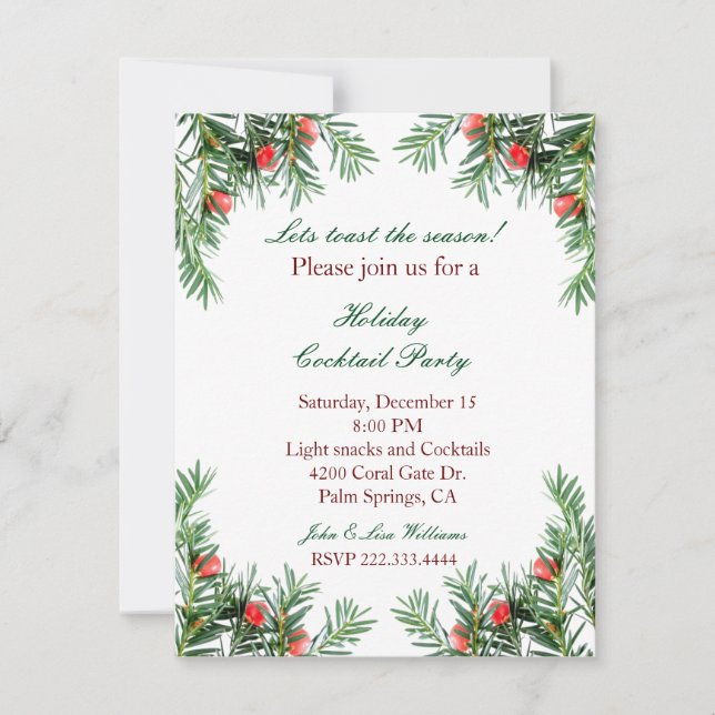 Convite verde e vermelho do feriado das bagas (Frente)