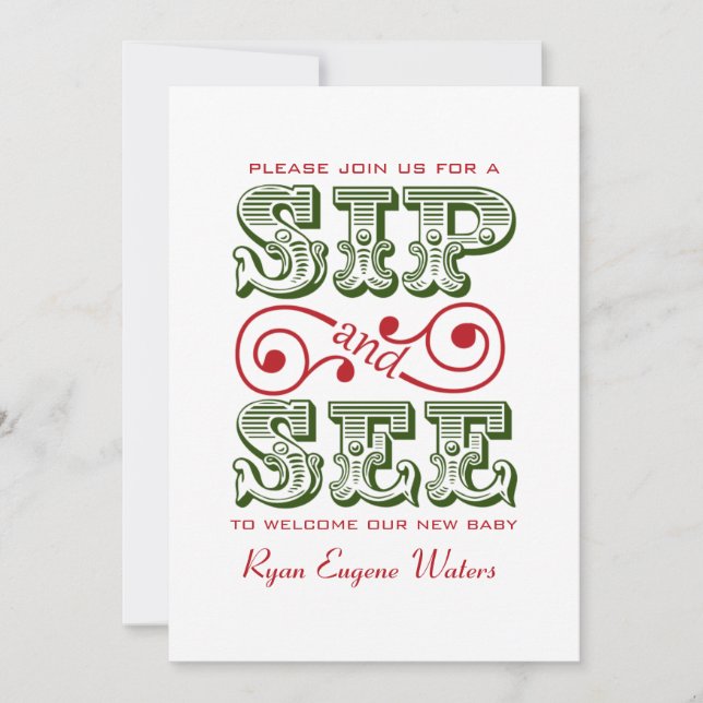 Convite Verde E Vermelho E Visite Nosso Novo Bebê (Frente)
