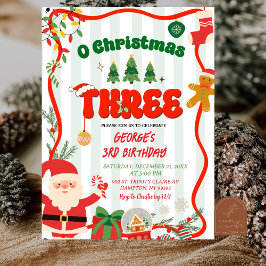 Convite Verde e Vermelho Retro O Aniversário de Natal Três