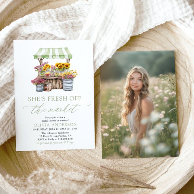 Convite Verde Ela está fresca do Chá de panela de mercado (Green She’s Fresh Off The Market Bridal Shower Invitation)