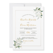 Verde Elegante Botânico no Casamento Floral Dourad