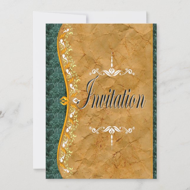 Convite Verde elegante e laranja em castanho (Frente)