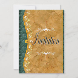 Convite Verde elegante e laranja em castanho