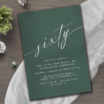 Convite Verde Esmeralda | Caligrafia formal 60.o aniversár<br><div class="desc">Simples e elegantes convites para 60 anos com o título "60" de texto em um guião manuscrito. Fonte branca sobre fundo verde escuro.</div>