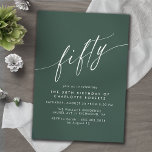 Convite Verde Esmeralda | Script Simples — 50.o aniversári<br><div class="desc">Convites formais de 50 anos com "cinquenta" texto em um roteiro de caligrafia. Fonte branca sobre fundo verde escuro.</div>