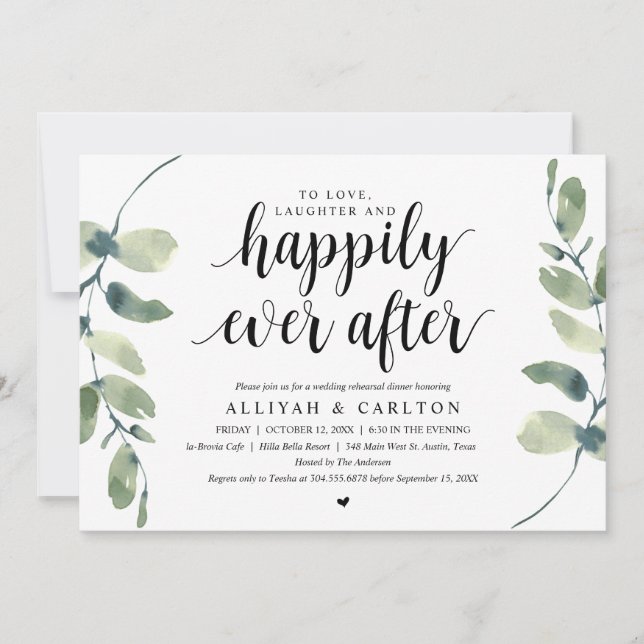 Convite Verde Eucalipto, Jantar de Ensaios de Casamento (Frente)